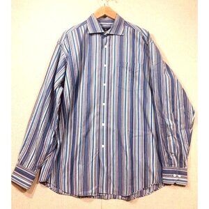 Bugatchi Uomo Men's‎ XL Striped Button-Down Shirt Long Sleeve Blue/Purple